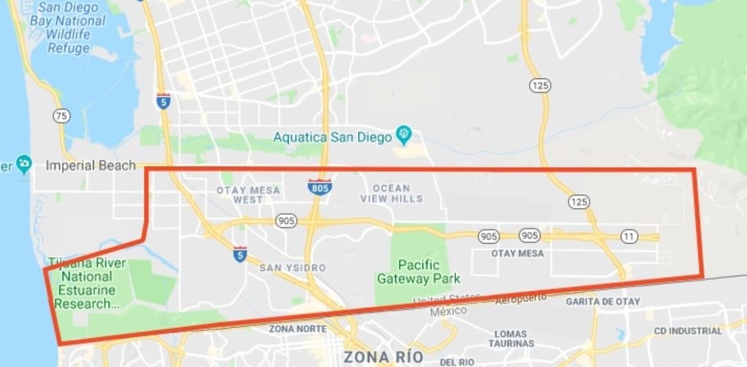 Map Showing The Location Of South San Diego